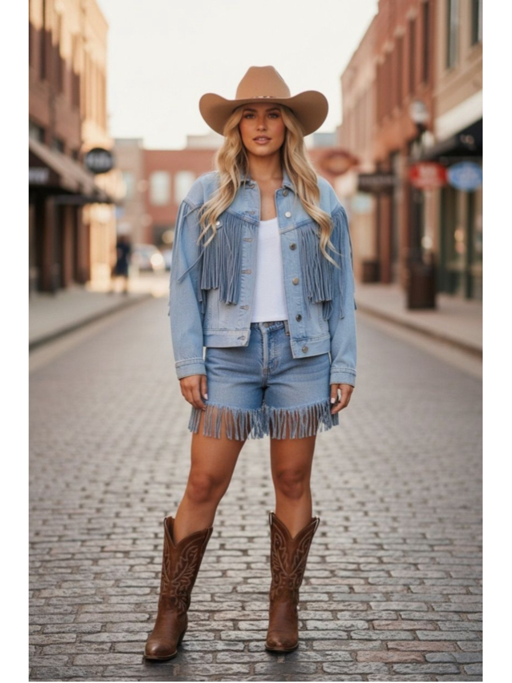 33.) Western Boho Denim Fringe Jacket| Med| NWT